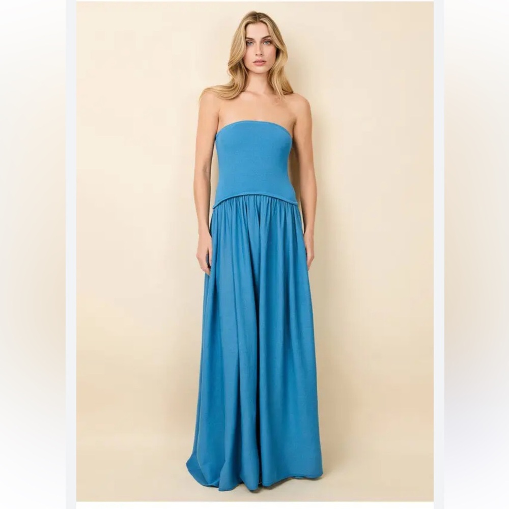 Solid & striped strapless  Soglio maxi dress blue unlined stretch casual small